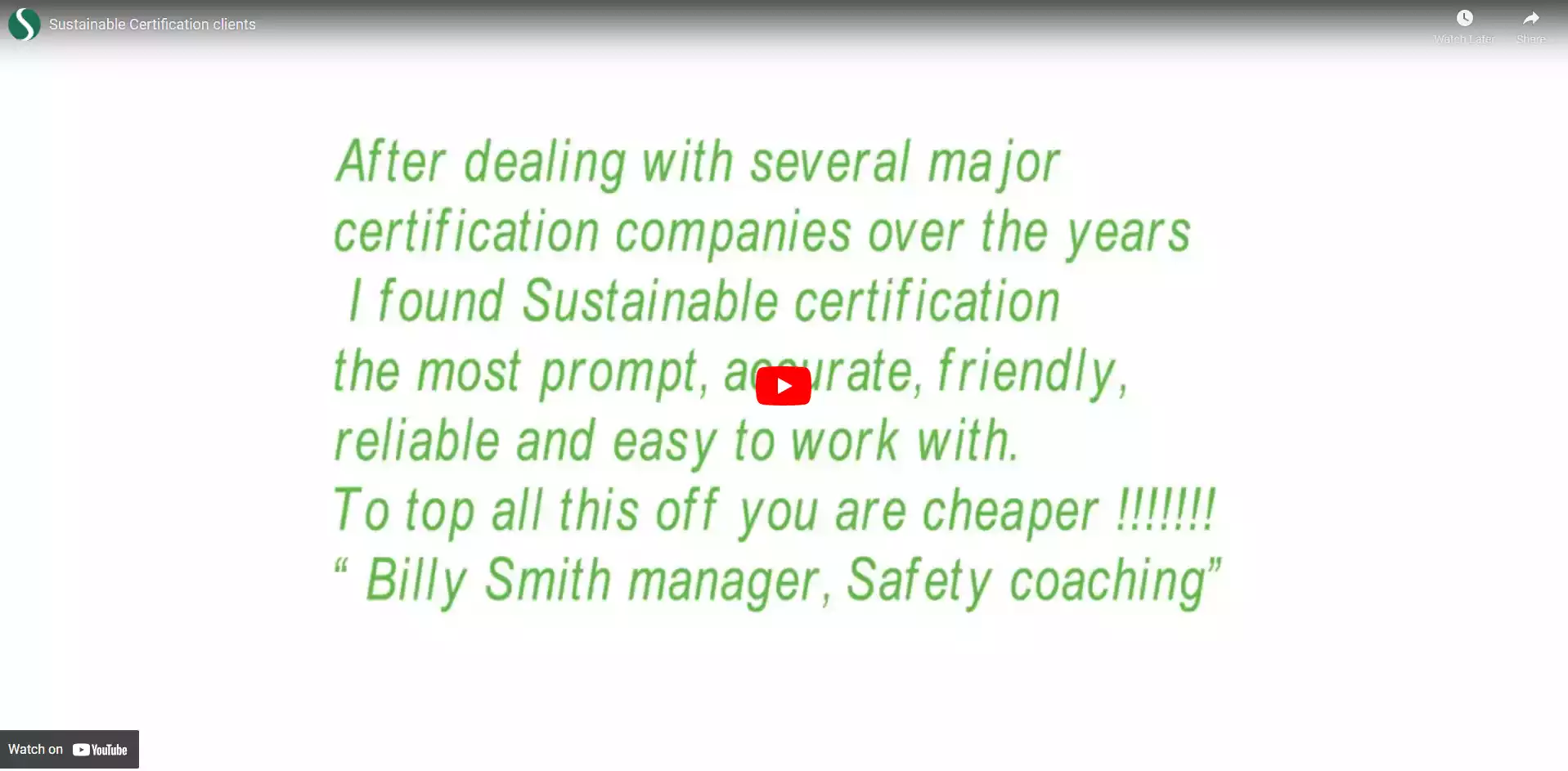Sustainable Certification